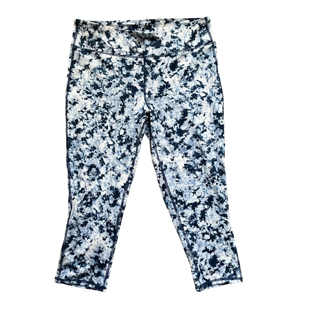GapFit Compression Leggings in Blue Tie Dye, Size Large